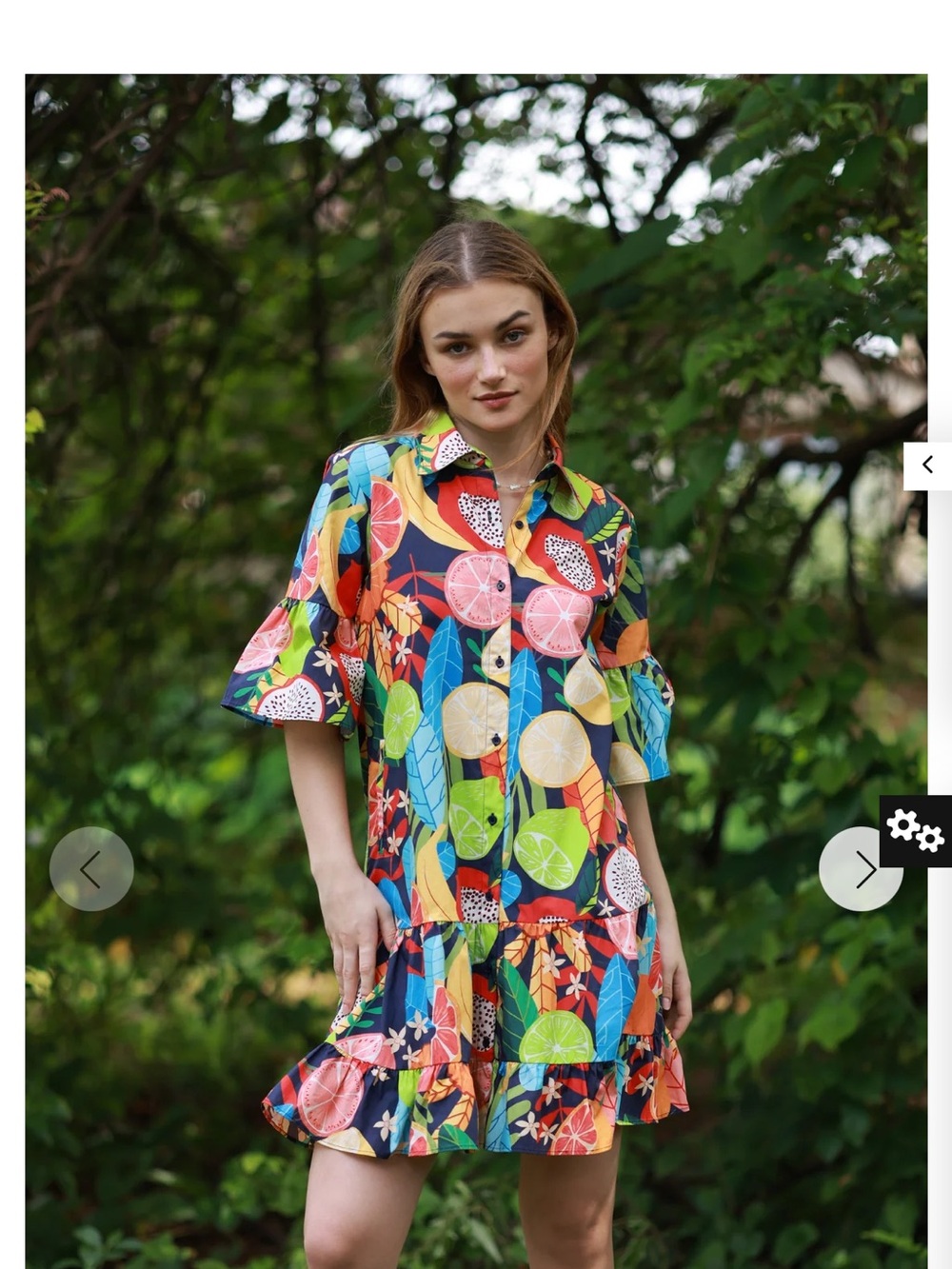 Vibrant Citrus Print Ruffle-Hem Shirt Dress - Multicolor